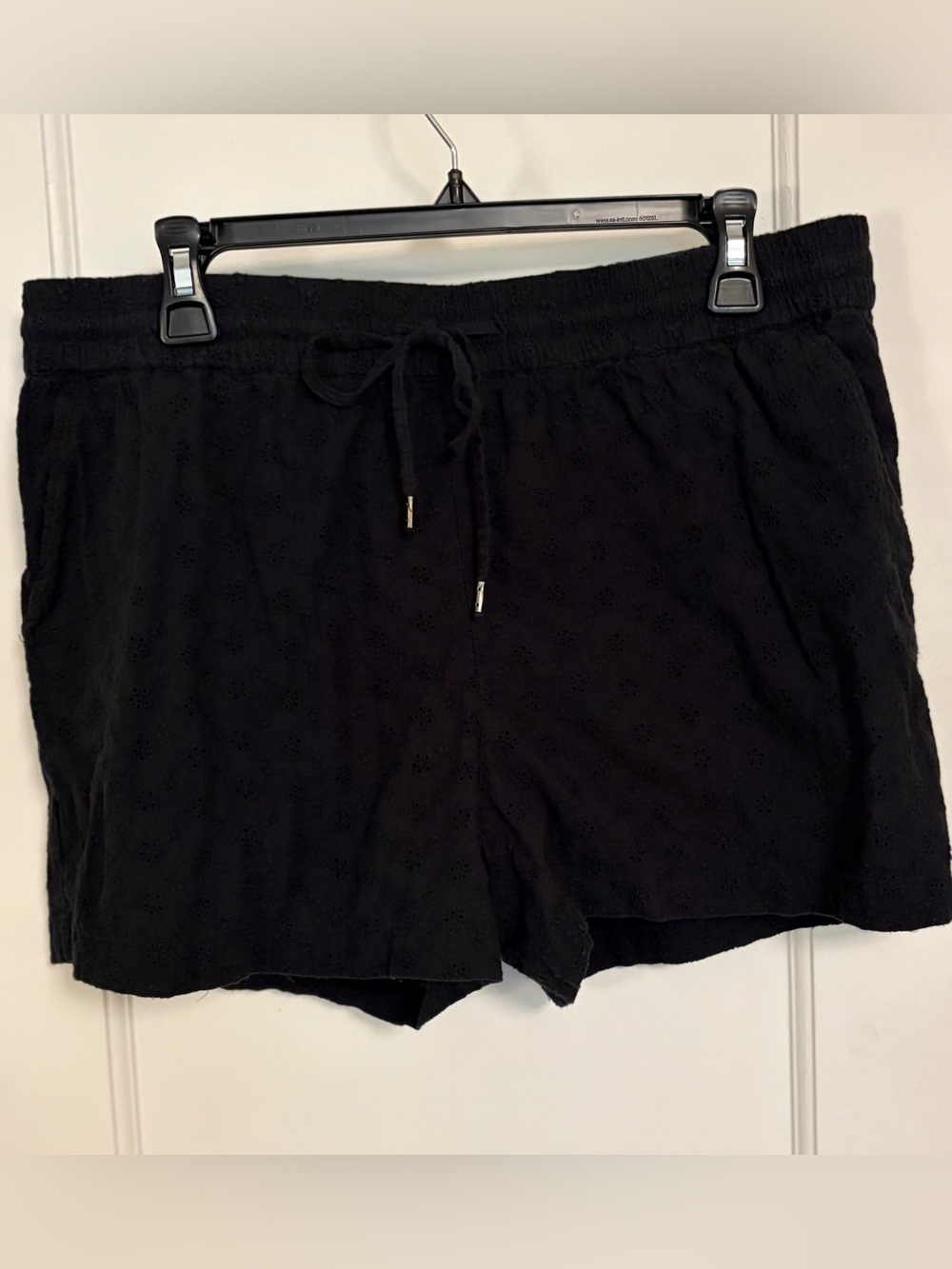 Style & Co. Black High-Waist Cotton Eyelet Drawstring Shorts